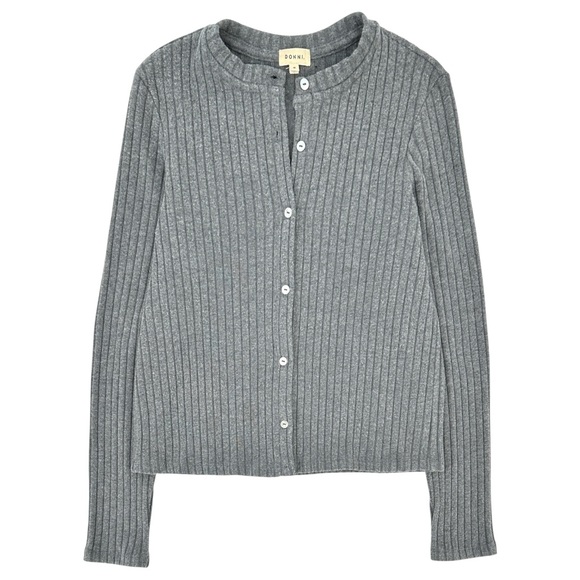 Donni "The Sweater Rib Cardi" Gray Button Up Organic Cotton Cardigan Sweater - M - Picture 2 of 9
